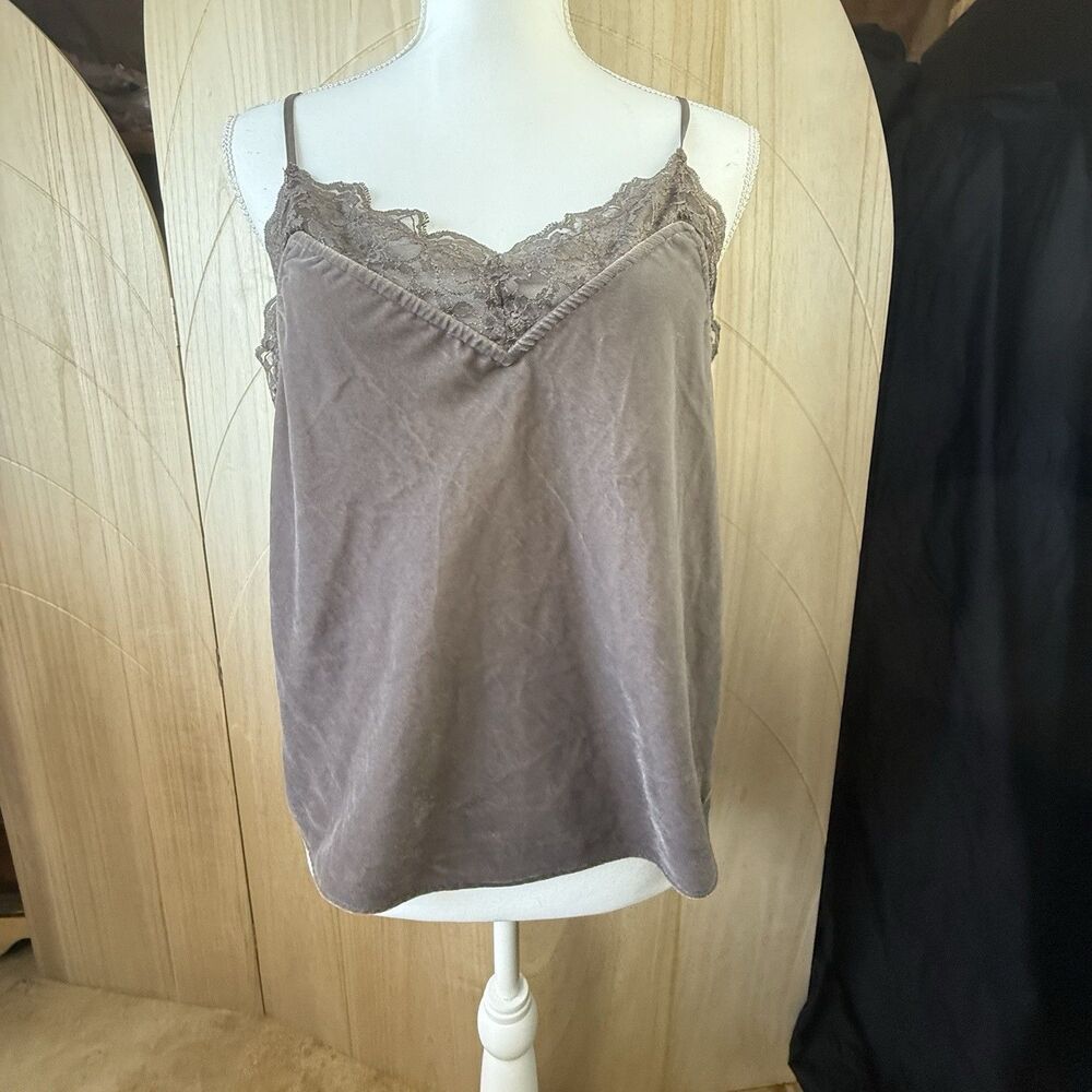 VTG Style GAP Taupe Velvet Lace Cami Top S Whimsigoth Fairy Grunge Coquette 90s